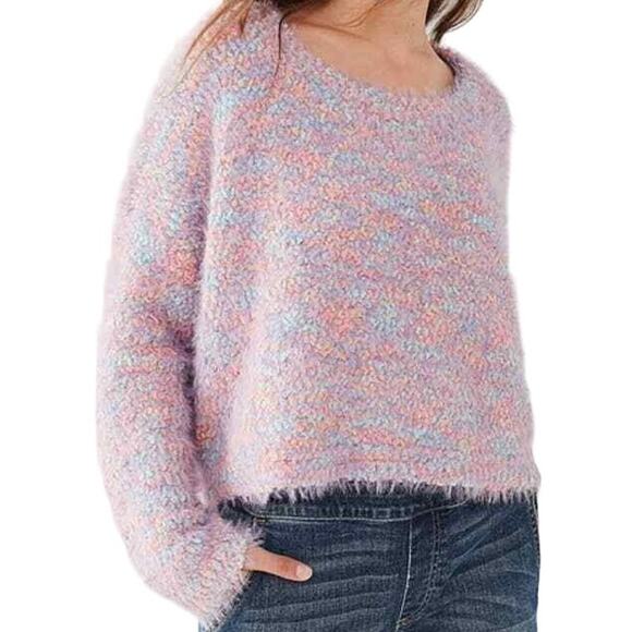 Urban Outfitters Rainbow Fish Fuzzy Cropped Sweater Boxy Marled Pastel Purple XS - Picture 1 of 6